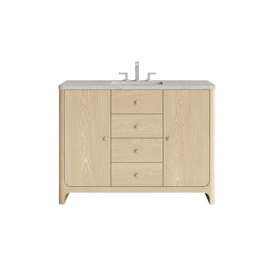 James Martin Vanities Gracyn 48" Coastal Driftwood Single Vanity With 3cm Victorian Silver Quartz Widespread Top