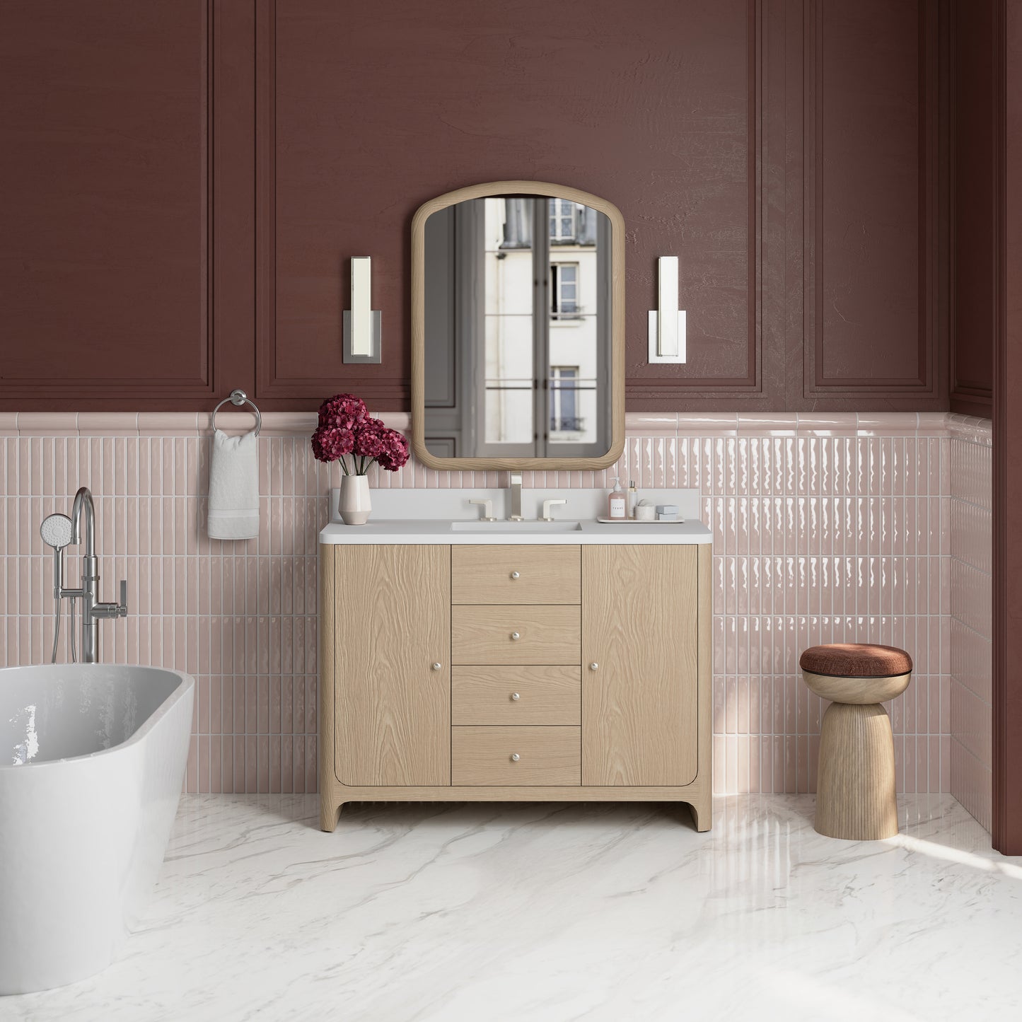 James Martin Vanities Gracyn 48" Coastal Driftwood Single Vanity With 3cm White Zeus Quartz Widespread Top