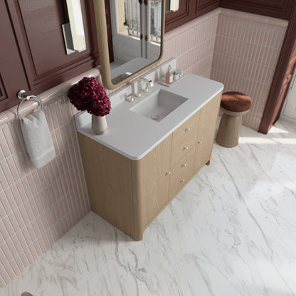 James Martin Vanities Gracyn 48" Coastal Driftwood Single Vanity With 3cm White Zeus Quartz Widespread Top