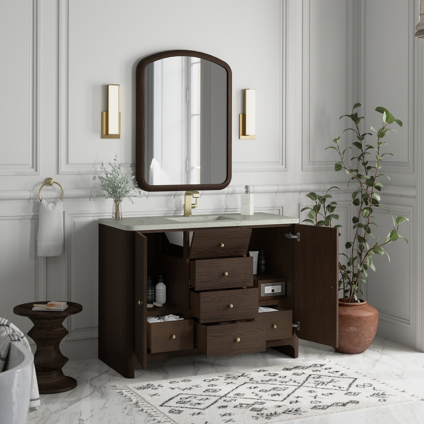 James Martin Vanities Gracyn 48" Sable Single Vanity With 3cm Victorian Silver Quartz Top