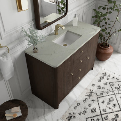 James Martin Vanities Gracyn 48" Sable Single Vanity With 3cm Victorian Silver Quartz Top