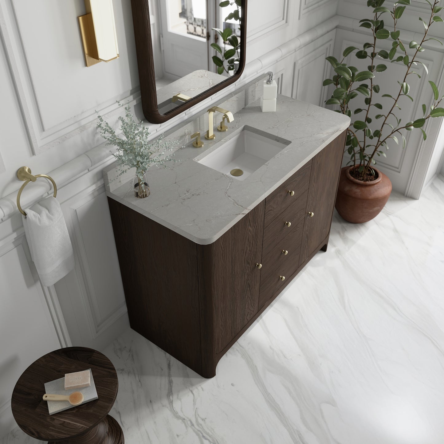James Martin Vanities Gracyn 48" Sable Single Vanity With 3cm Victorian Silver Quartz Widespread Top