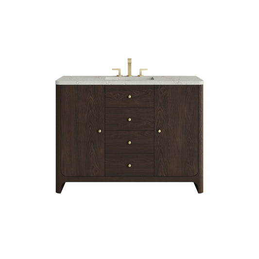 James Martin Vanities Gracyn 48" Sable Single Vanity With 3cm Victorian Silver Quartz Widespread Top