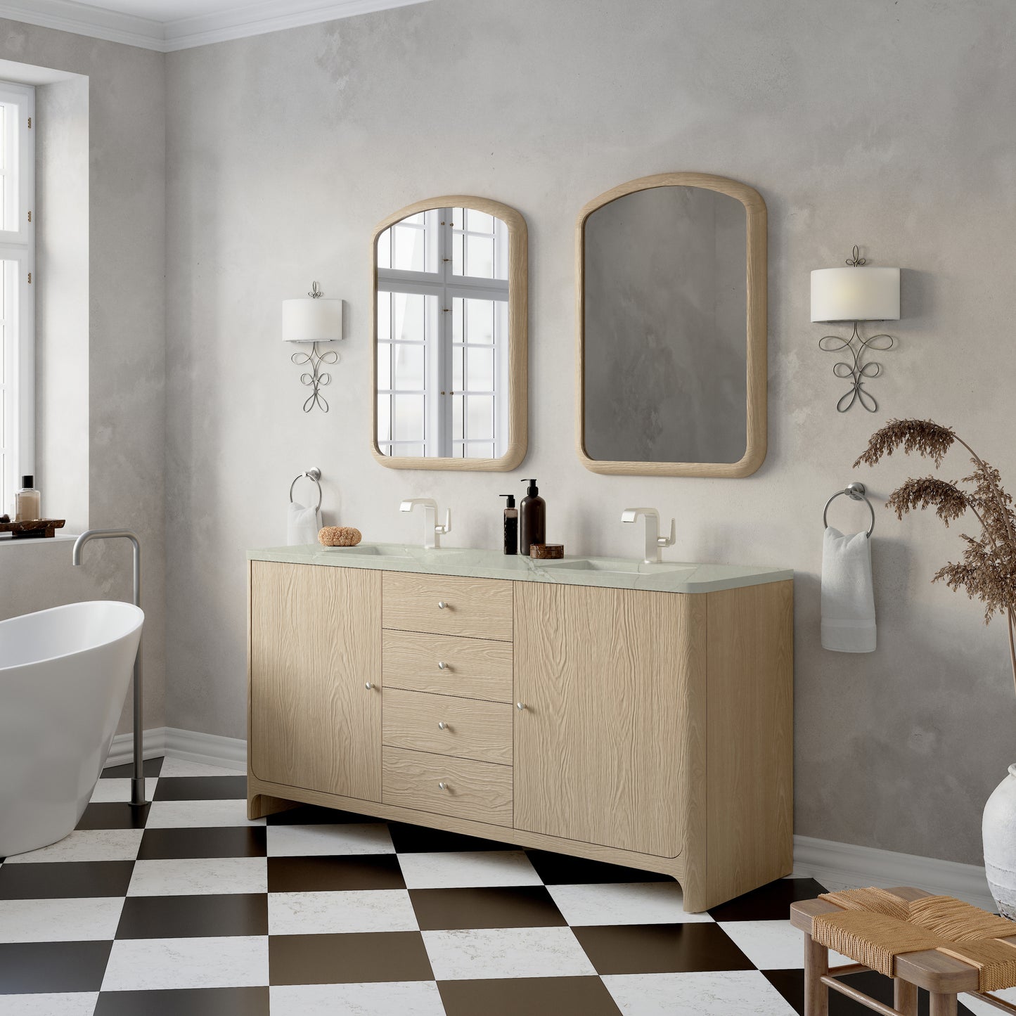 James Martin Vanities Gracyn 72" Coastal Driftwood Double Vanity With 3cm Victorian Silver Quartz Top