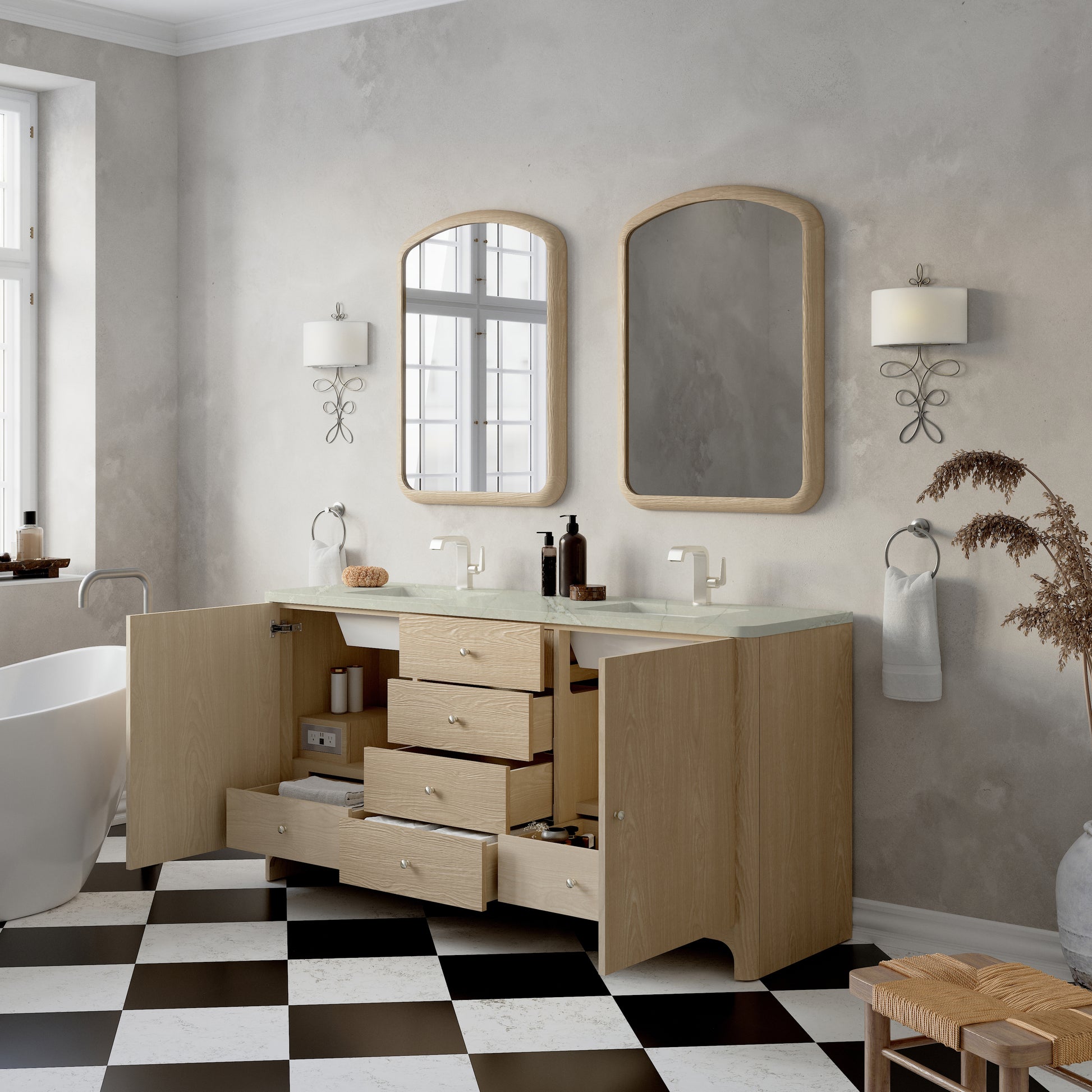 James Martin Vanities Gracyn 72" Coastal Driftwood Double Vanity With 3cm Victorian Silver Quartz Top