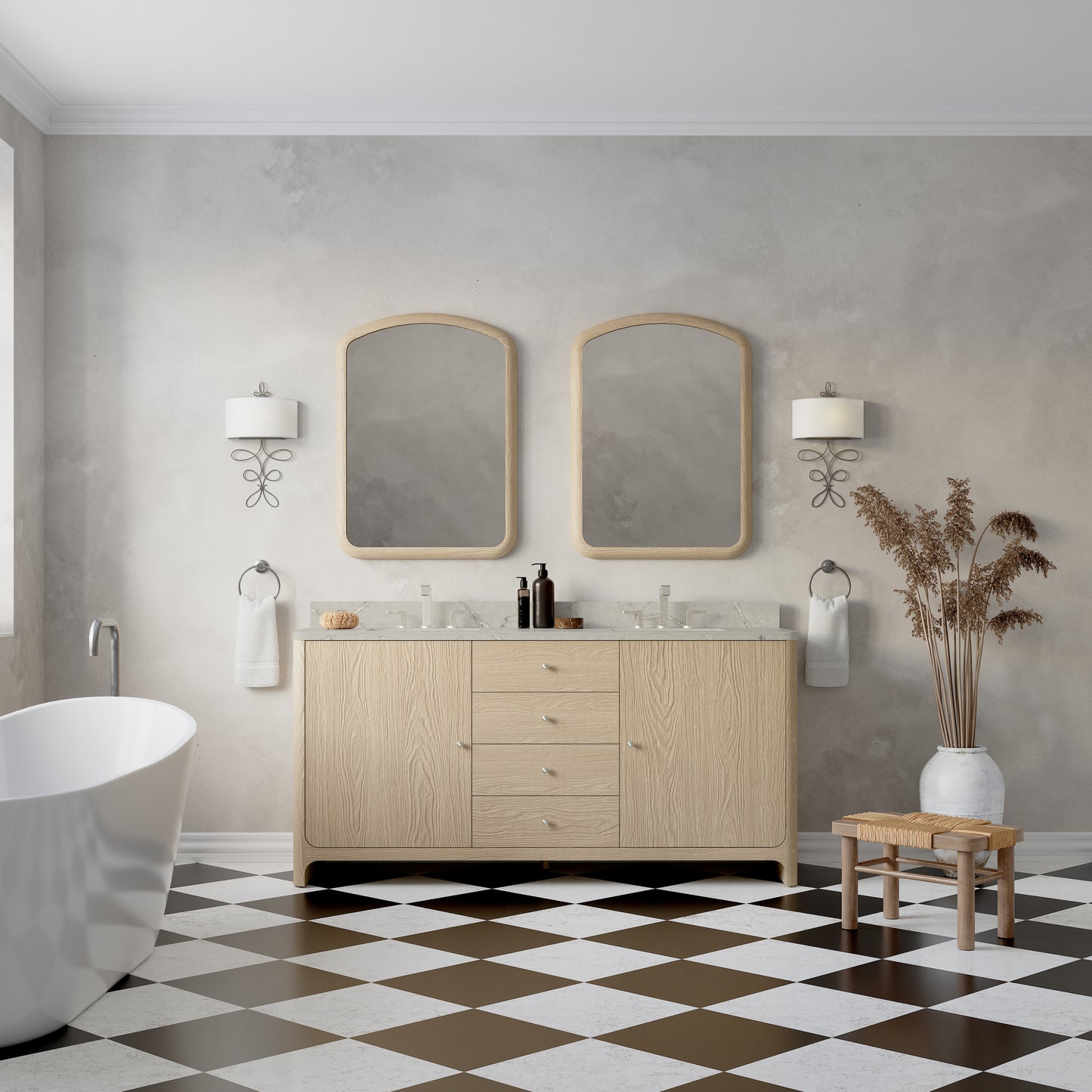 James Martin Vanities Gracyn 72" Coastal Driftwood Double Vanity With 3cm Victorian Silver Quartz Widespread Top