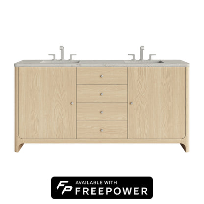 James Martin Vanities Gracyn 72" Coastal Driftwood Double Vanity With 3cm Victorian Silver Silestone Top With FreePower Wireless Charger