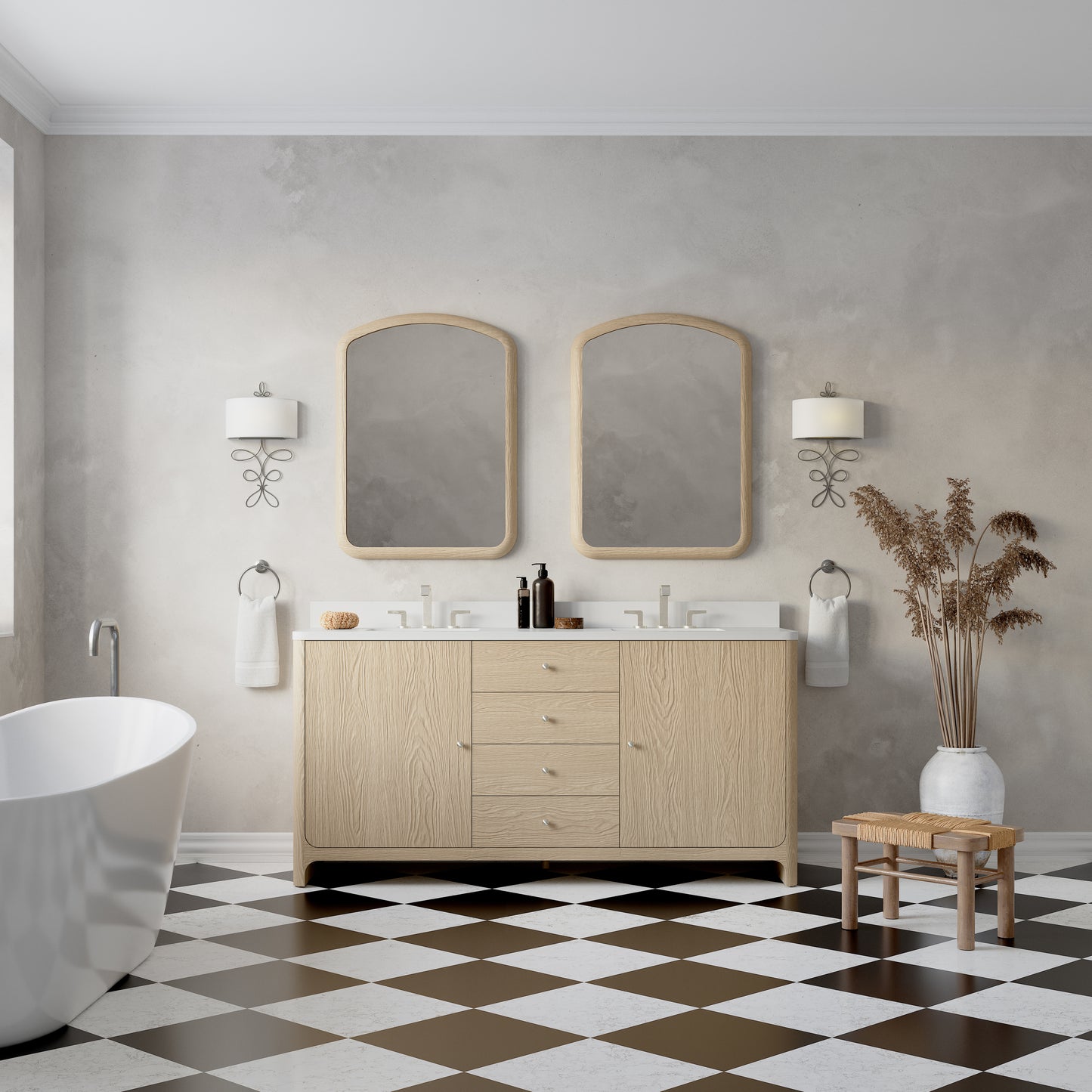 James Martin Vanities Gracyn 72" Coastal Driftwood Double Vanity With 3cm White Zeus Quartz Widespread Top