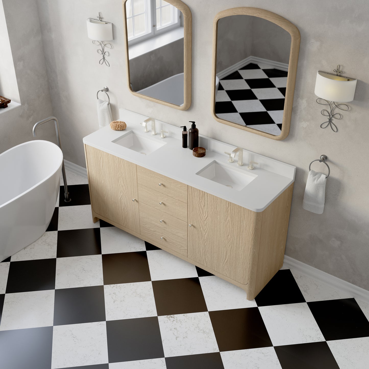 James Martin Vanities Gracyn 72" Coastal Driftwood Double Vanity With 3cm White Zeus Quartz Widespread Top