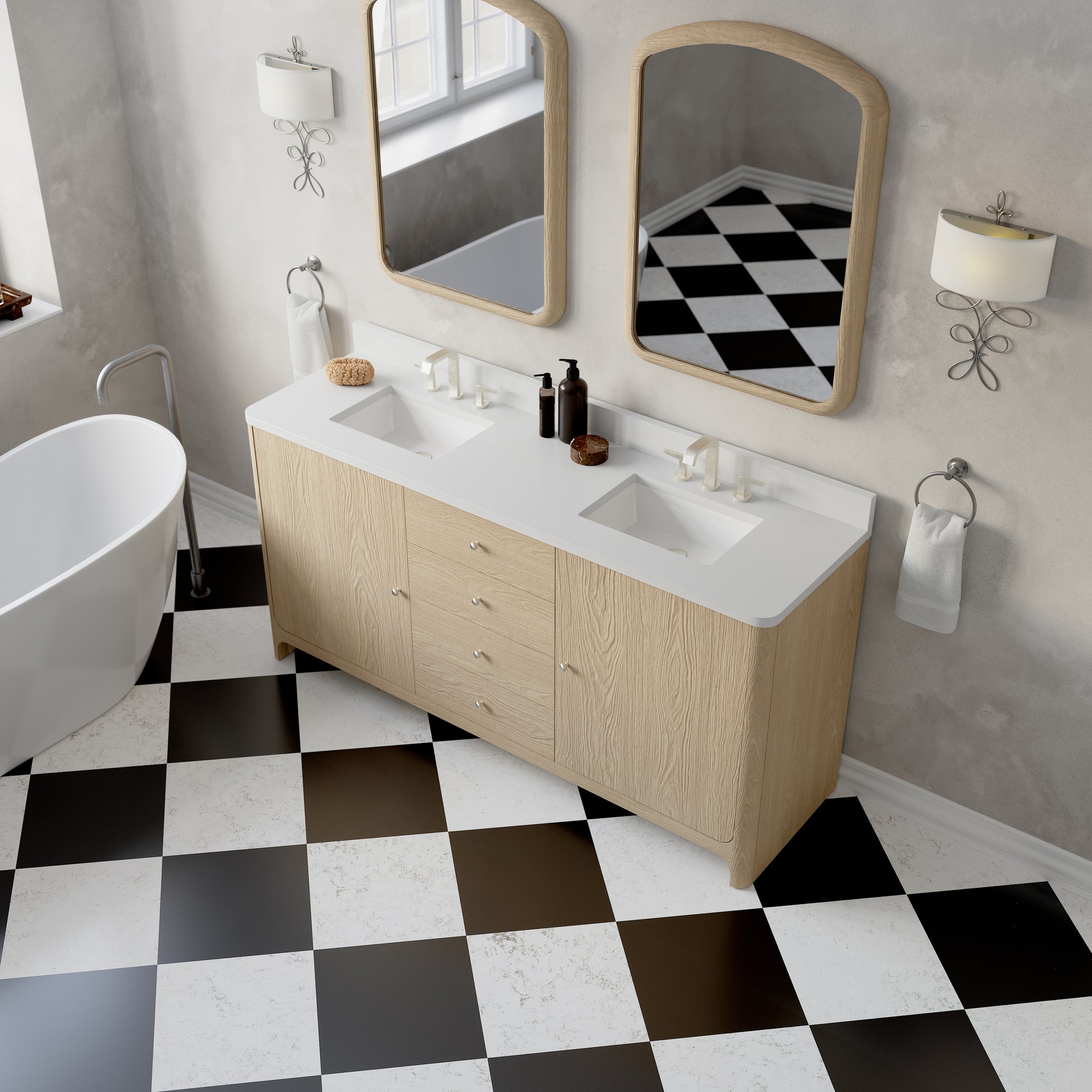 James Martin Vanities Gracyn 72" Coastal Driftwood Double Vanity With 3cm White Zeus Quartz Widespread Top