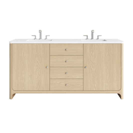 James Martin Vanities Gracyn 72" Coastal Driftwood Double Vanity With 3cm White Zeus Quartz Widespread Top