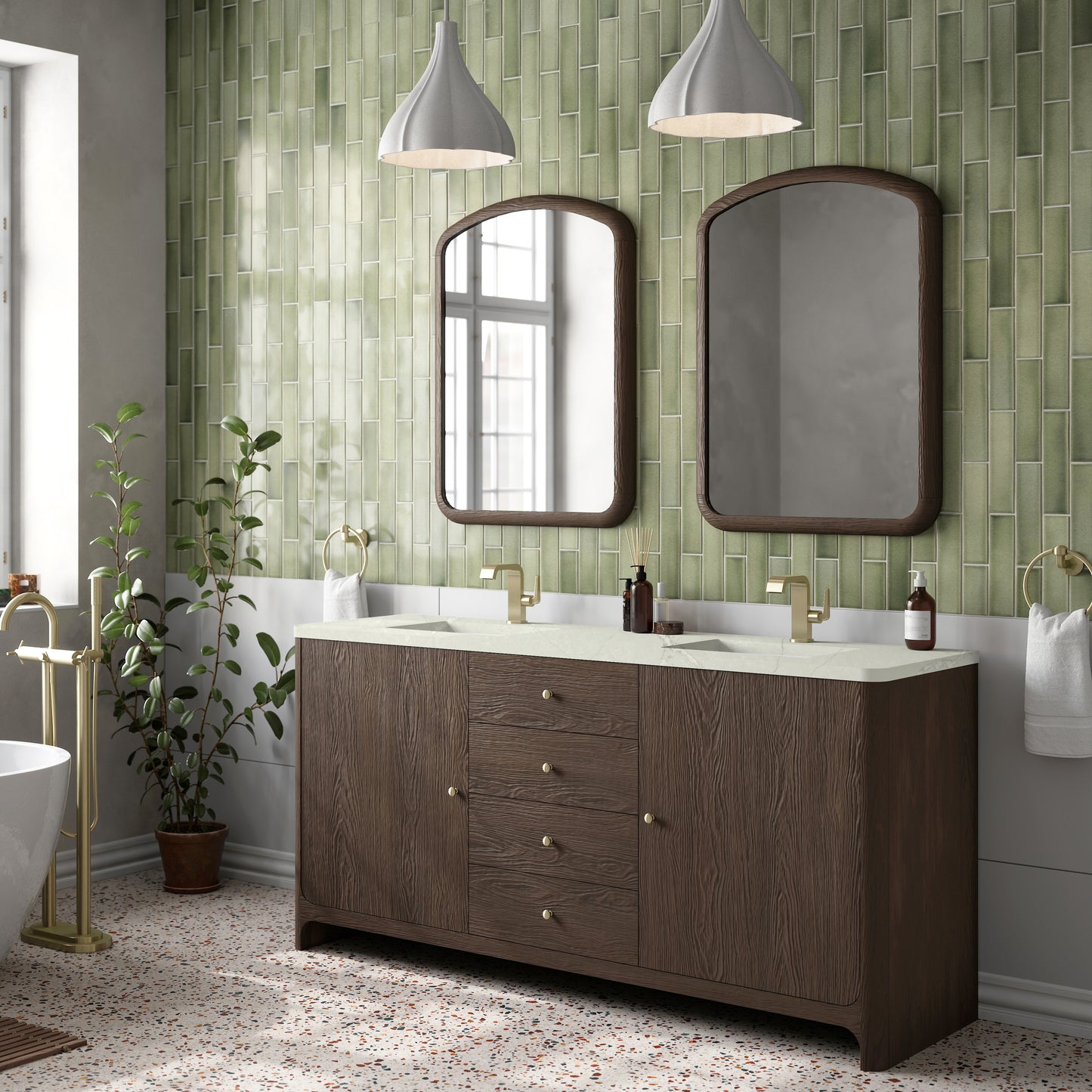 James Martin Vanities Gracyn 72" Sable Double Vanity With 3cm Victorian Silver Quartz Top