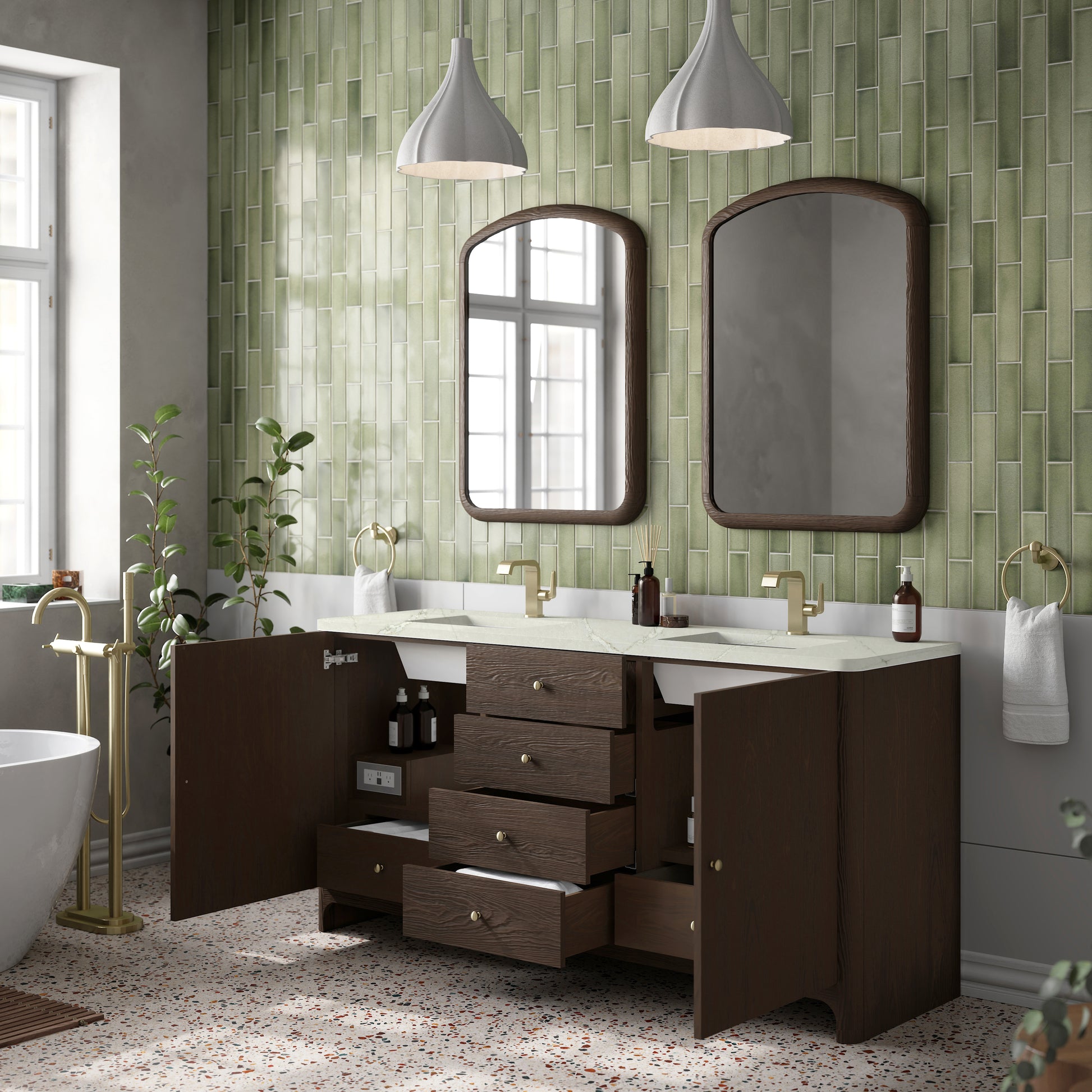 James Martin Vanities Gracyn 72" Sable Double Vanity With 3cm Victorian Silver Quartz Top