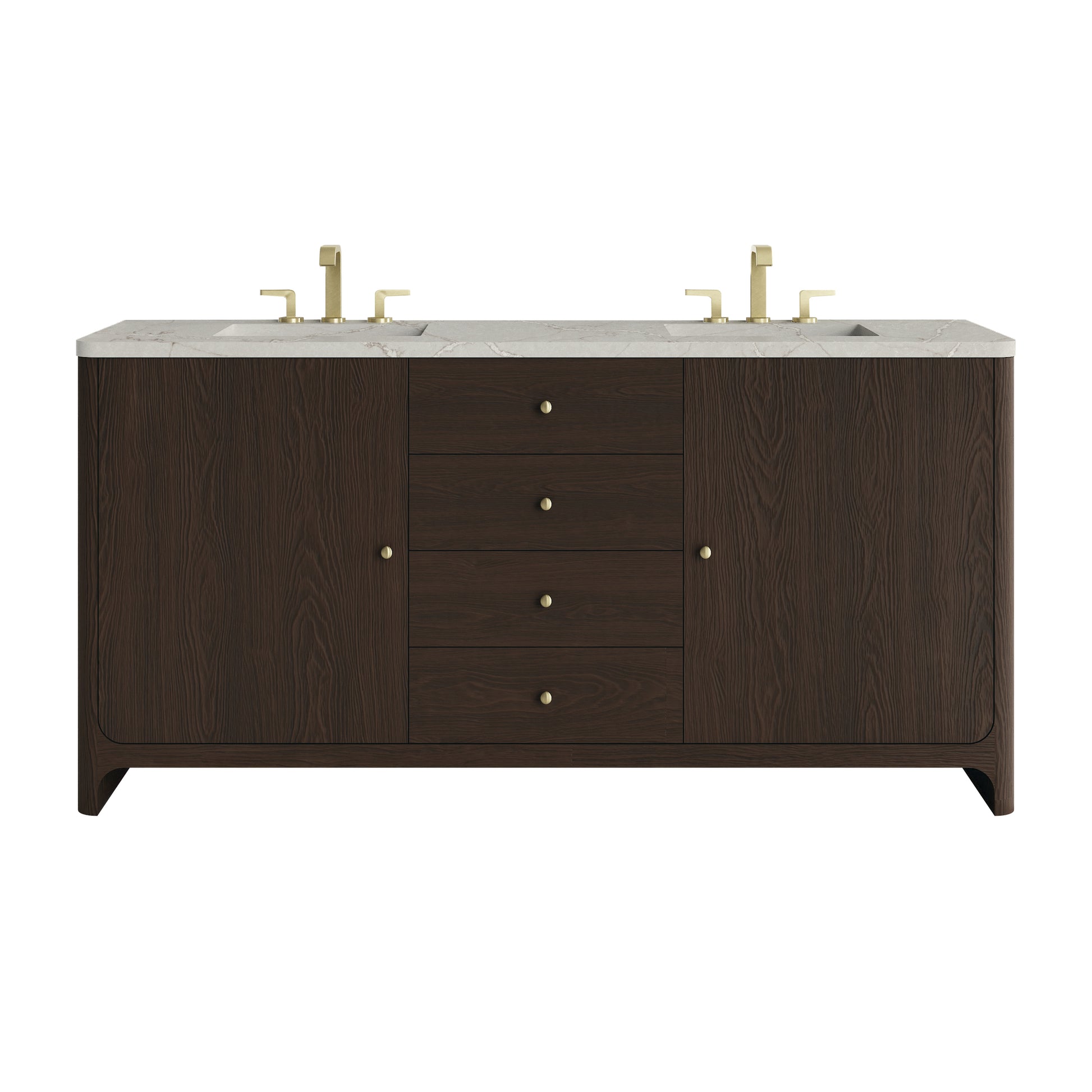 James Martin Vanities Gracyn 72" Sable Double Vanity With 3cm Victorian Silver Quartz Widespread Top