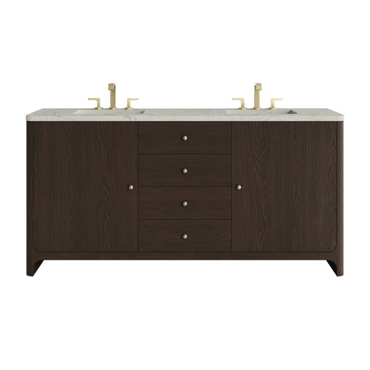 James Martin Vanities Gracyn 72" Sable Double Vanity With 3cm Victorian Silver Quartz Widespread Top
