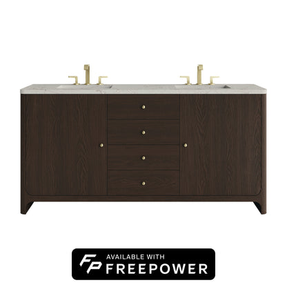 James Martin Vanities Gracyn 72" Sable Double Vanity With 3cm Victorian Silver Silestone Top With FreePower Wireless Charger