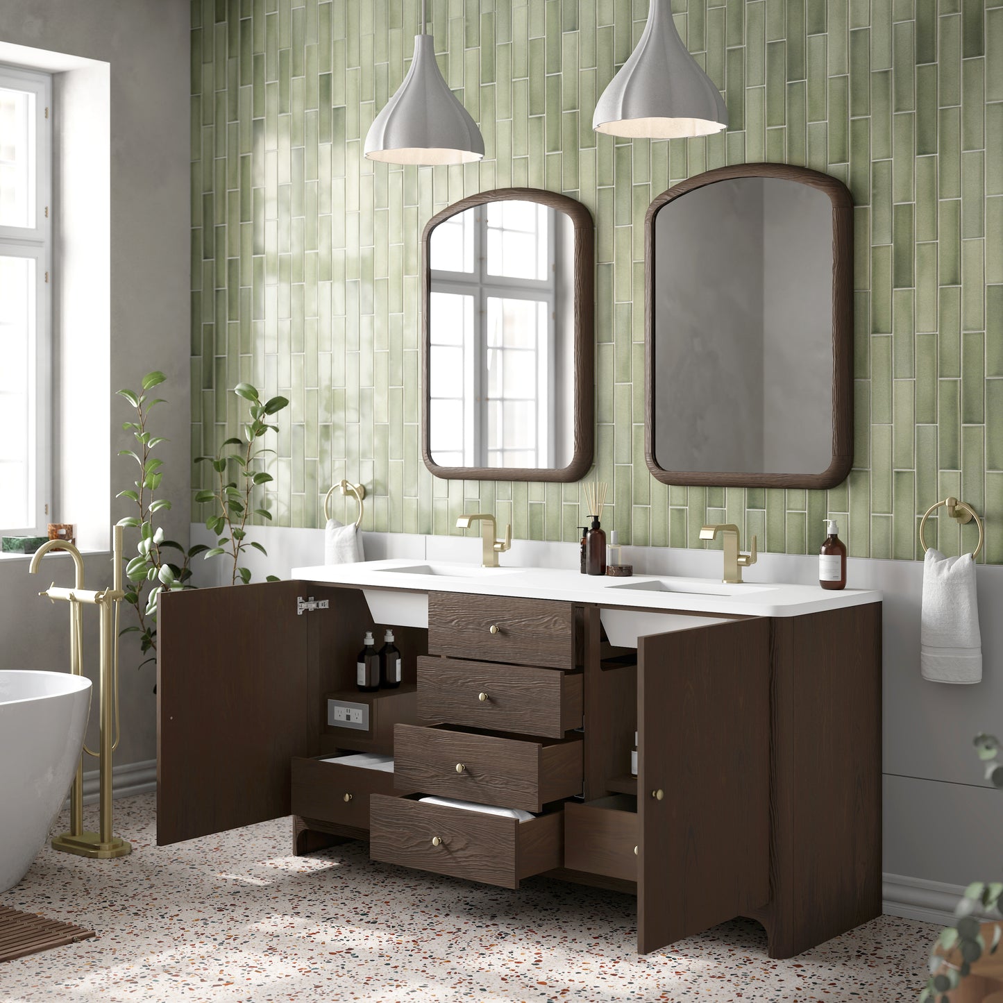 James Martin Vanities Gracyn 72" Sable Double Vanity With 3cm White Zeus Quartz Top