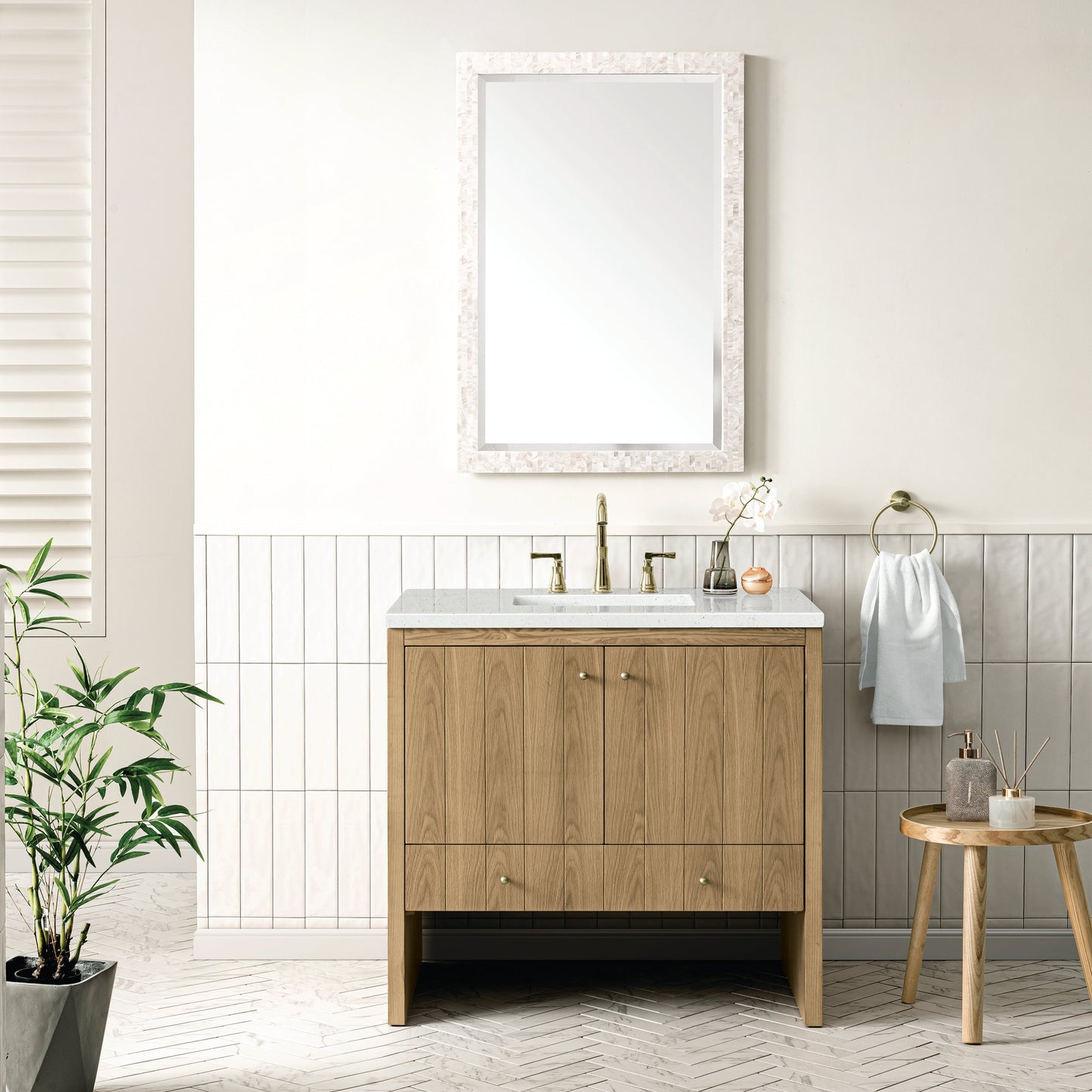 James Martin Vanities Hudson 36" Light Natural Oak Single Vanity With 3 cm Lime Delight Top