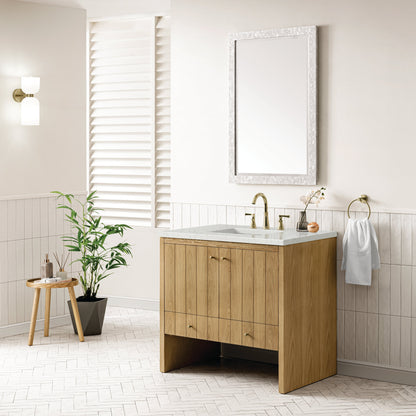 James Martin Vanities Hudson 36" Light Natural Oak Single Vanity With 3 cm Lime Delight Top