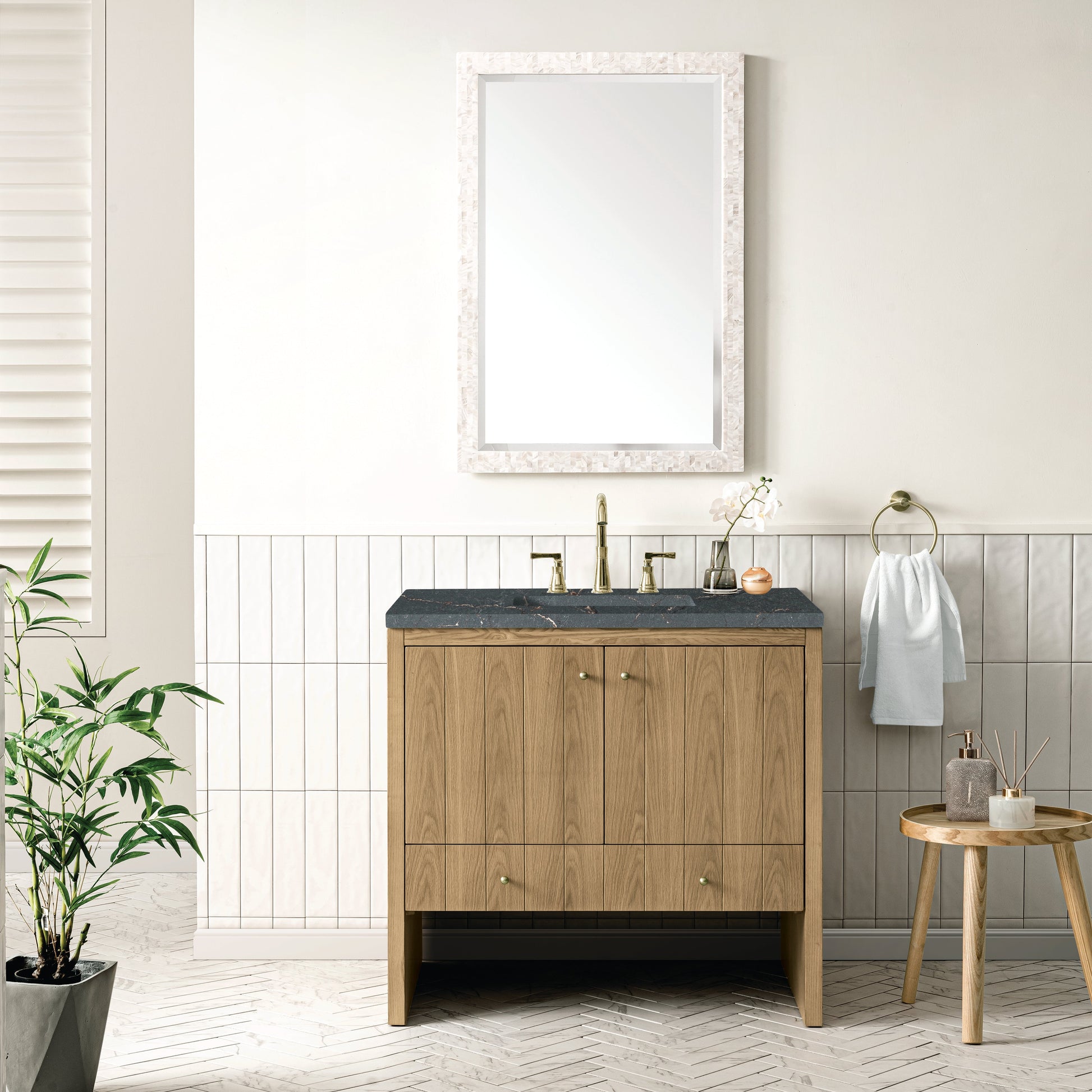 James Martin Vanities Hudson 36" Light Natural Oak Single Vanity With 3 cm Parisien Bleu Top