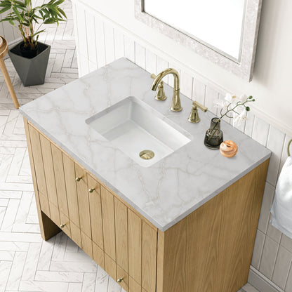 James Martin Vanities Hudson 36" Light Natural Oak Single Vanity With 3 cm Victorian Silver Top