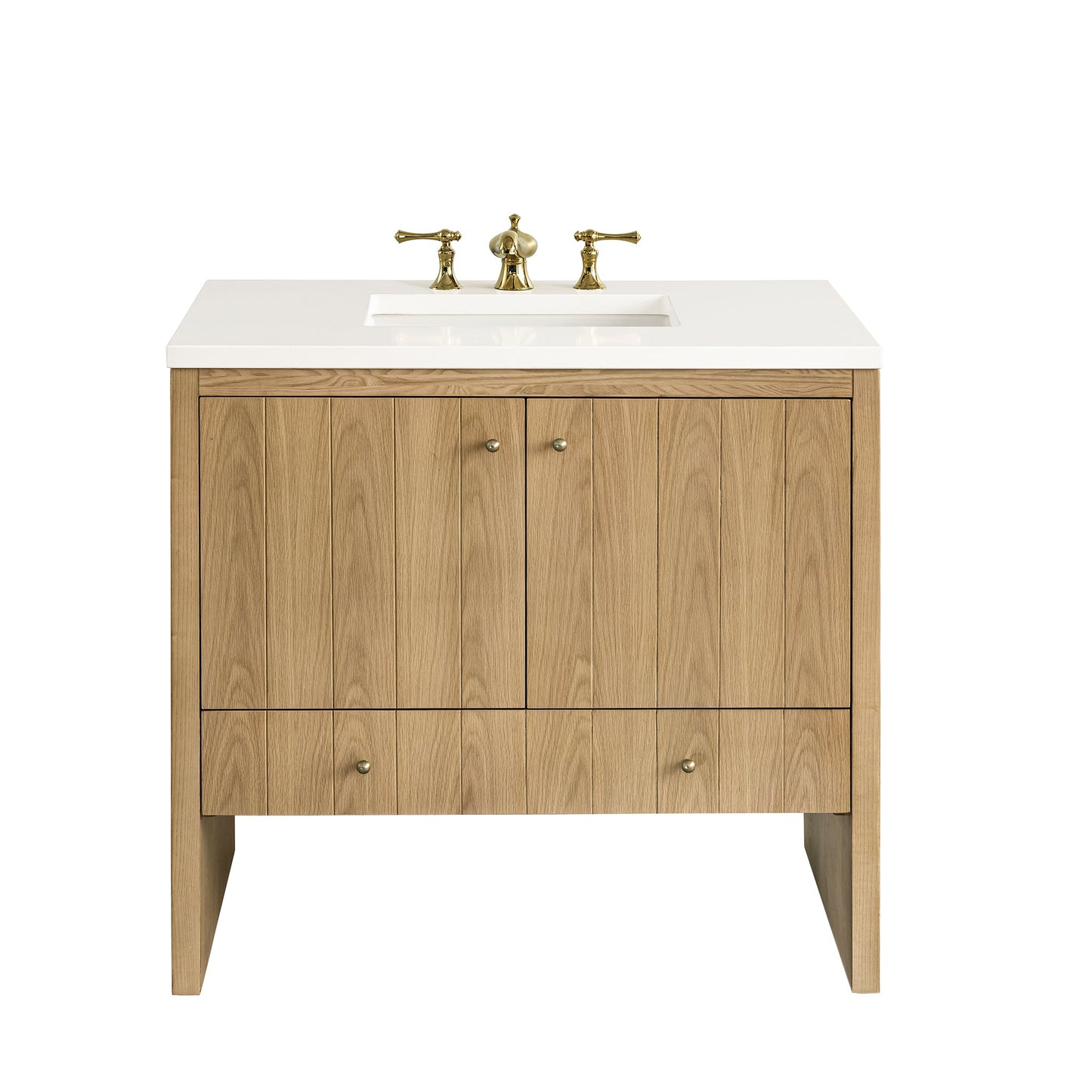 James Martin Vanities Hudson 36" Light Natural Oak Single Vanity With 3 cm White Zeus Top