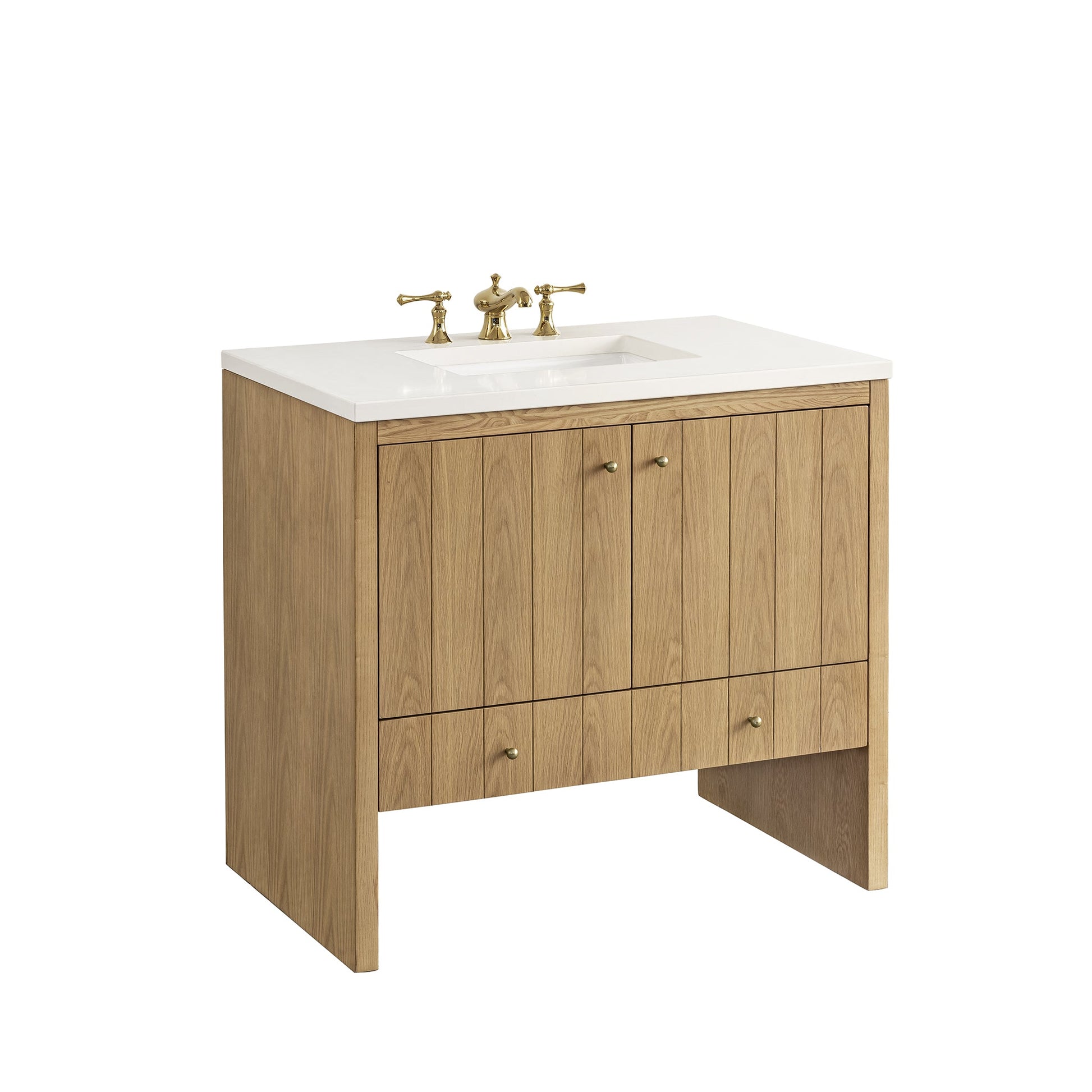 James Martin Vanities Hudson 36" Light Natural Oak Single Vanity With 3 cm White Zeus Top