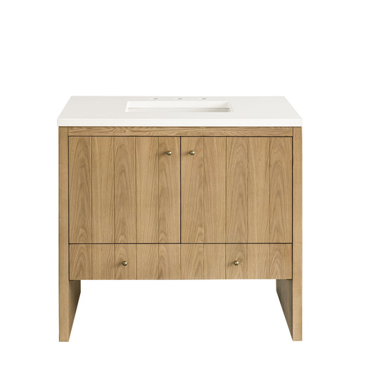 James Martin Vanities Hudson 36" Light Natural Oak Single Vanity With 3 cm White Zeus Top