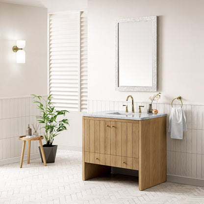 James Martin Vanities Hudson 36" Light Natural Oak Single Vanity With 3cm Arctic Fall Top