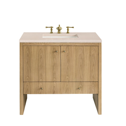 James Martin Vanities Hudson 36" Light Natural Oak Single Vanity With 3cm Eternal Marfil Top