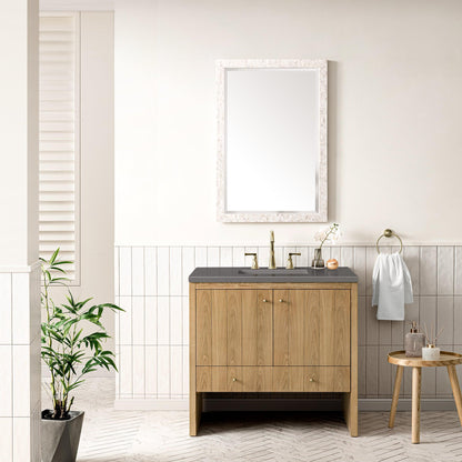 James Martin Vanities Hudson 36" Light Natural Oak Single Vanity With 3cm Grey Expo Top