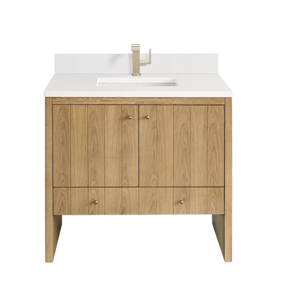 James Martin Vanities Hudson 36" Light Natural Oak Single Vanity With Single Hole 3 cm White Zeus Top & Backsplash