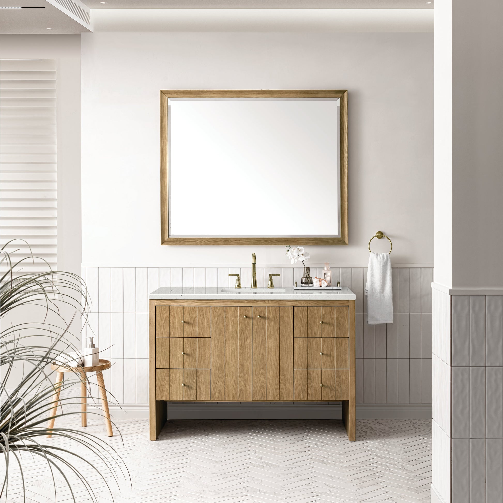 James Martin Vanities Hudson 48" Light Natural Oak Single Vanity With 3 cm Lime Delight Top