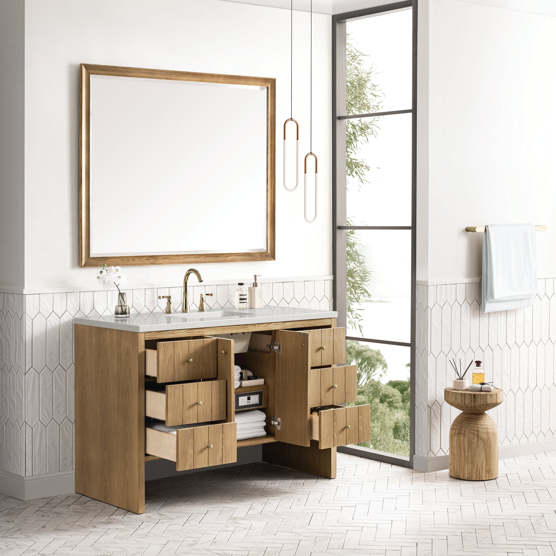 James Martin Vanities Hudson 48" Light Natural Oak Single Vanity With 3 cm Lime Delight Top