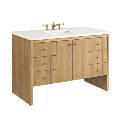 James Martin Vanities Hudson 48" Light Natural Oak Single Vanity With 3 cm White Zeus Top