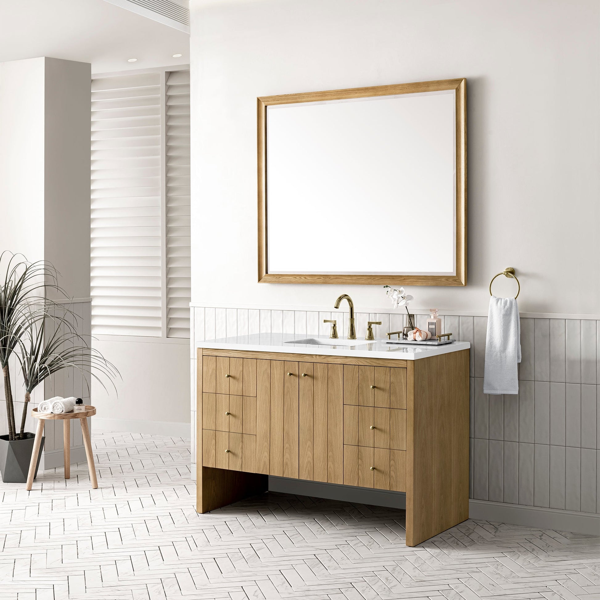 James Martin Vanities Hudson 48" Light Natural Oak Single Vanity With 3 cm White Zeus Top