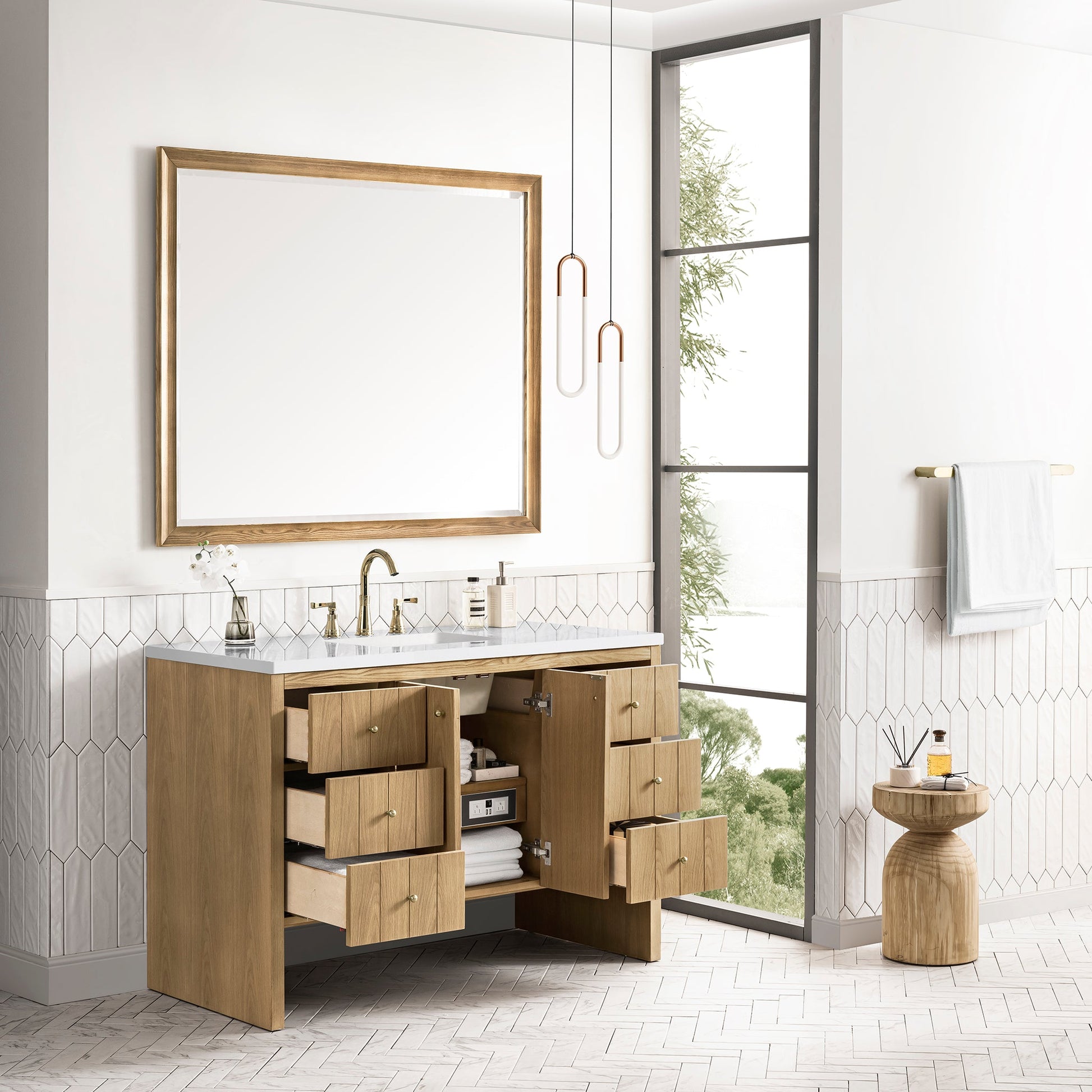 James Martin Vanities Hudson 48" Light Natural Oak Single Vanity With 3 cm White Zeus Top