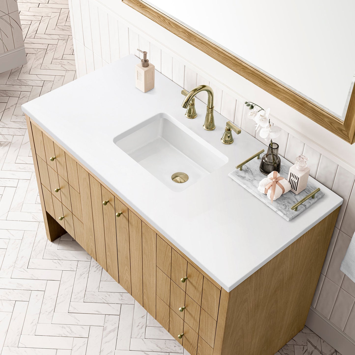 James Martin Vanities Hudson 48" Light Natural Oak Single Vanity With 3 cm White Zeus Top