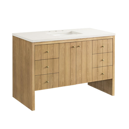 James Martin Vanities Hudson 48" Light Natural Oak Single Vanity With 3 cm White Zeus Top