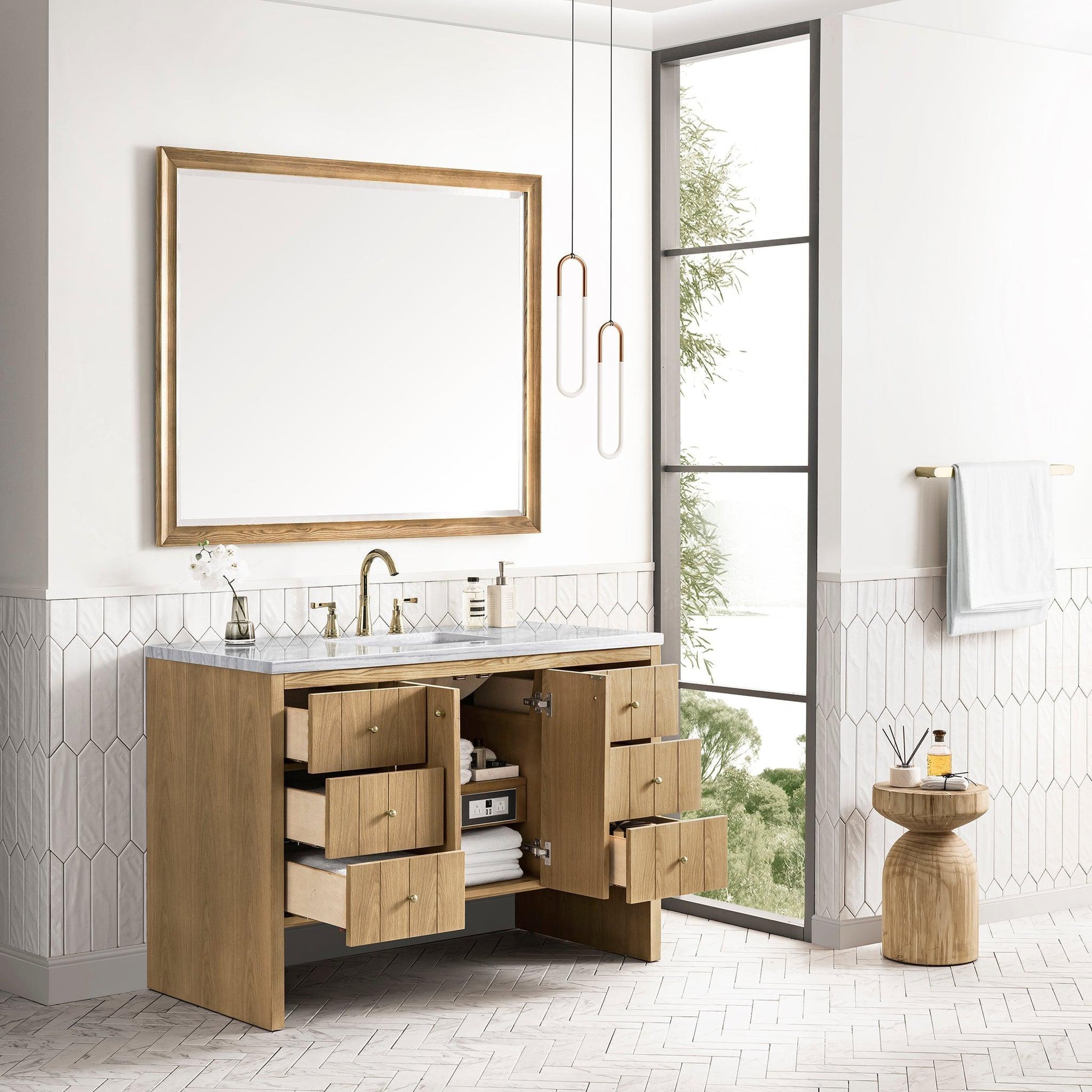 James Martin Vanities Hudson 48" Light Natural Oak Single Vanity With 3cm Arctic Fall Top