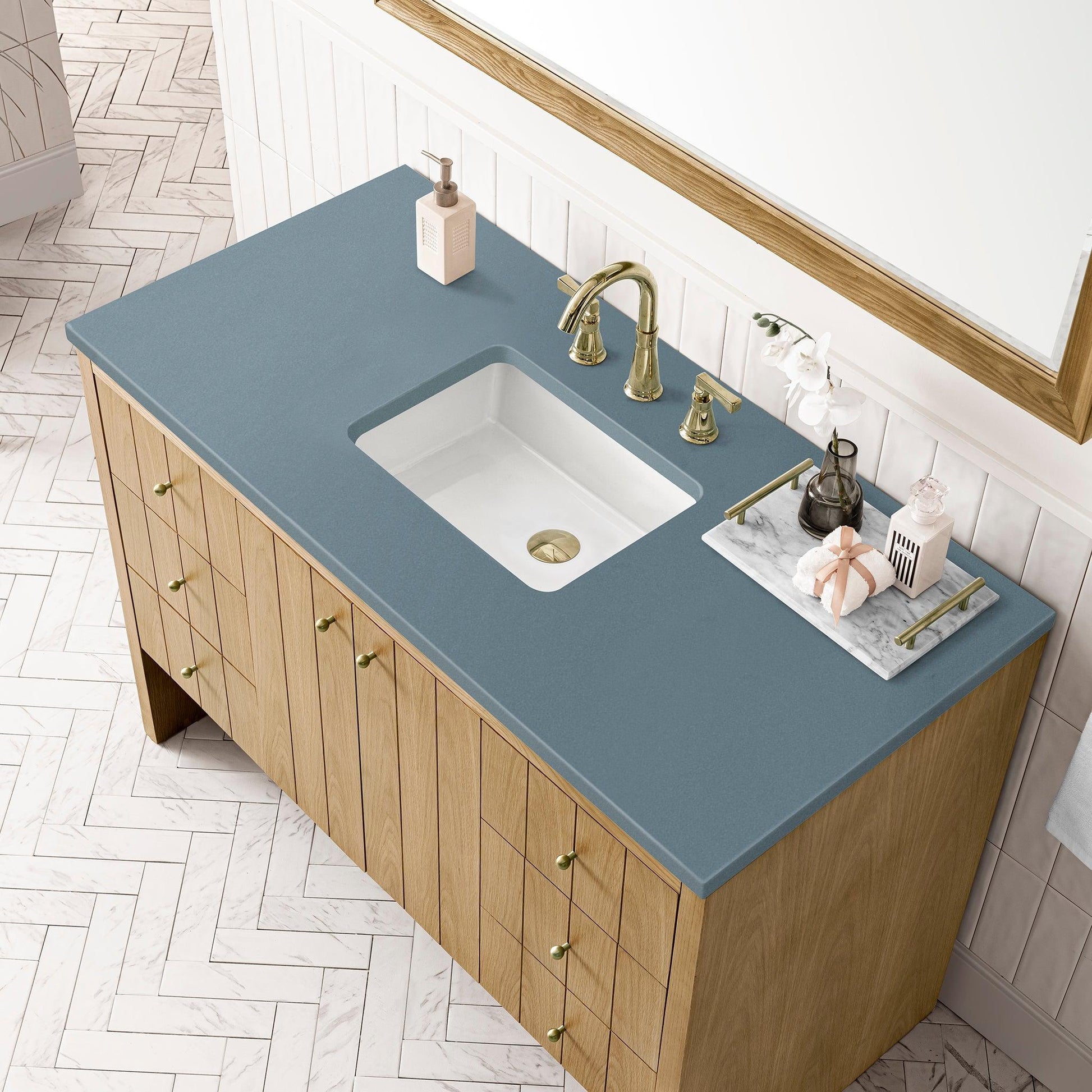 James Martin Vanities Hudson 48" Light Natural Oak Single Vanity With 3cm Cala Blue Top