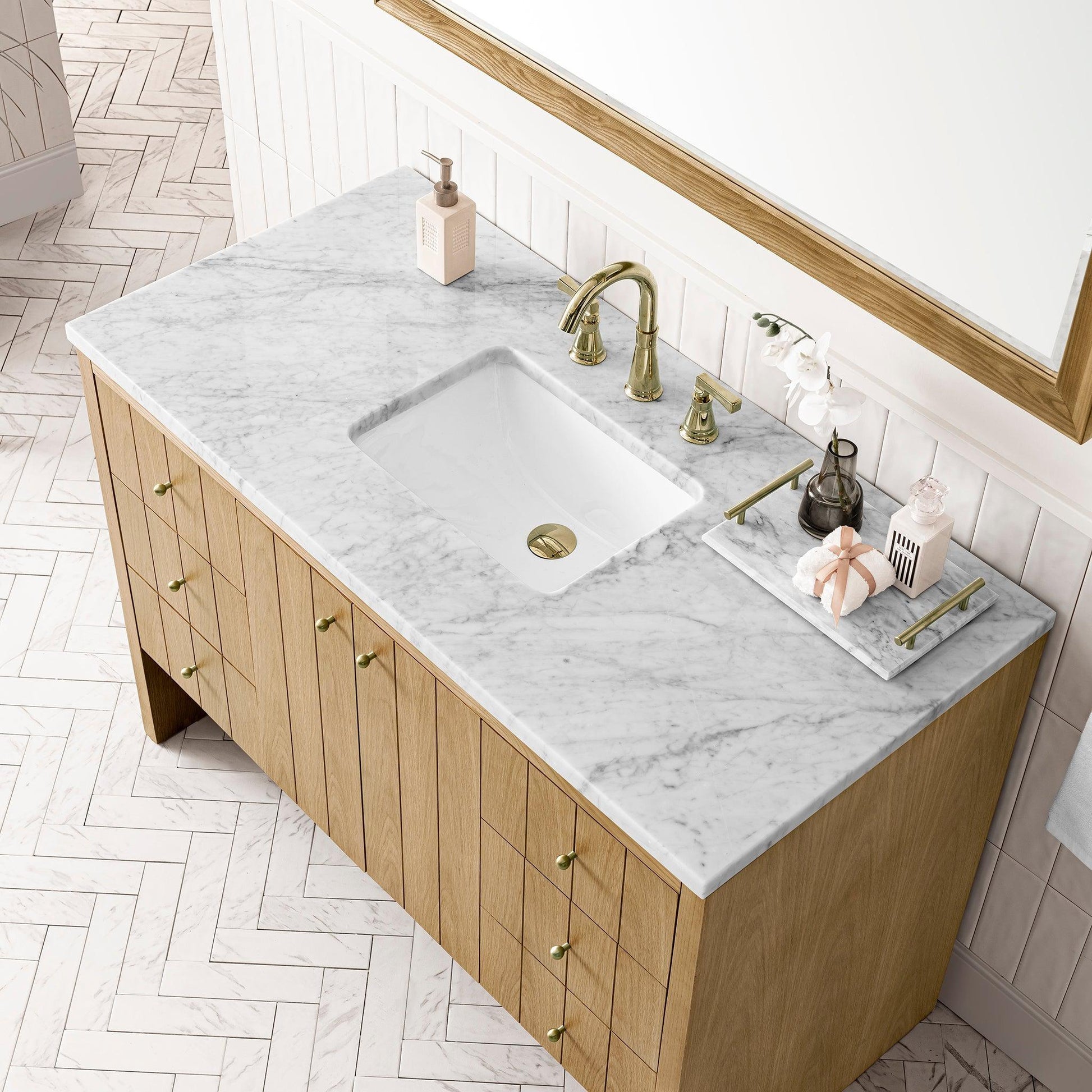 James Martin Vanities Hudson 48" Light Natural Oak Single Vanity With 3cm Carrara Marble Top