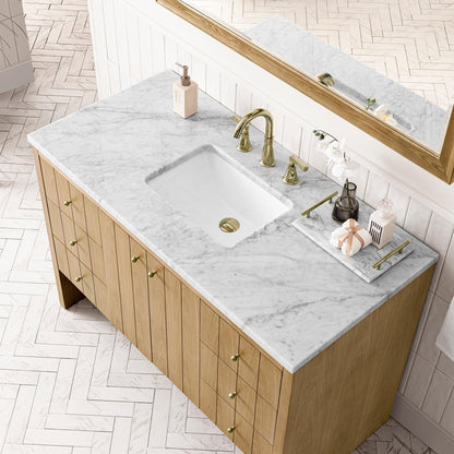 James Martin Vanities Hudson 48" Light Natural Oak Single Vanity With 3cm Carrara Marble Top