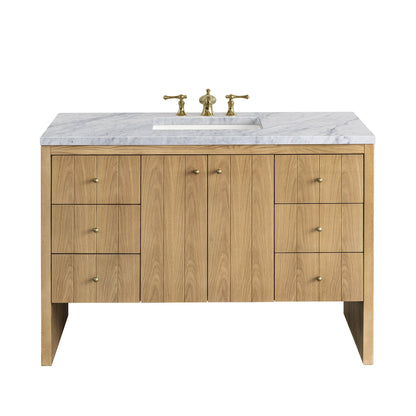 James Martin Vanities Hudson 48" Light Natural Oak Single Vanity With 3cm Carrara Marble Top