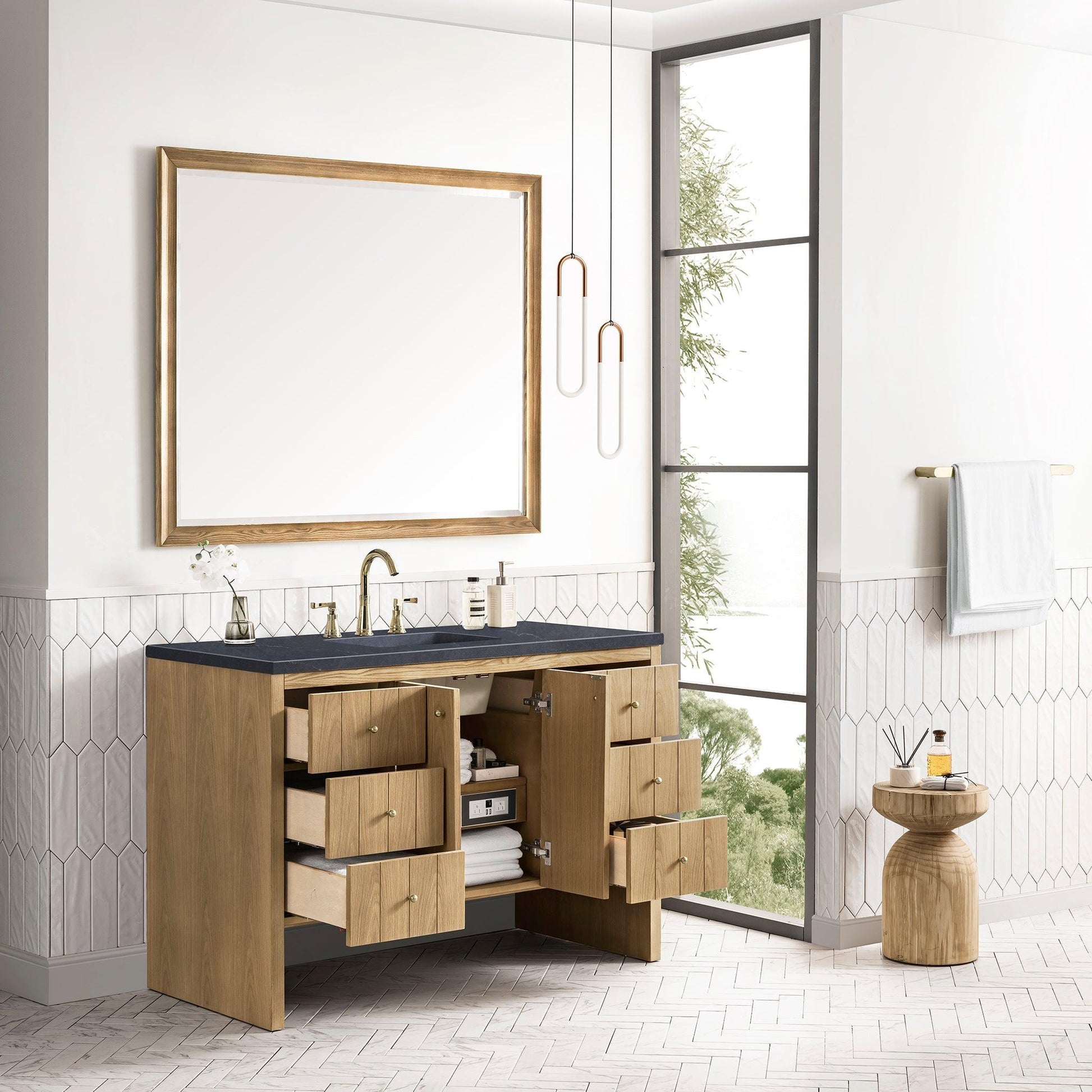 James Martin Columbia 24 Single Bathroom Vanity in Ash Gray and Radiant  Gold with 5 cm White Glossy Stone Top and Rectangular Sink