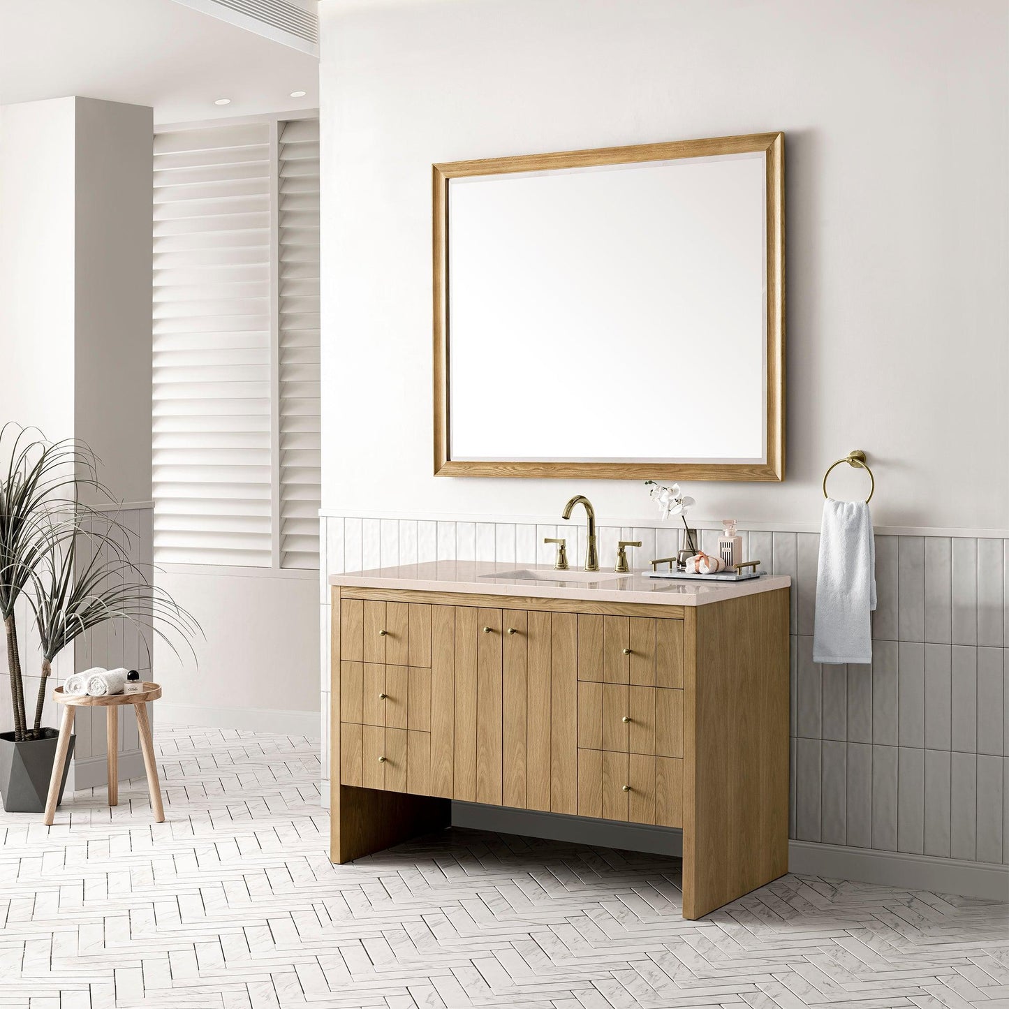 James Martin Vanities Hudson 48" Light Natural Oak Single Vanity With 3cm Eternal Marfil Top