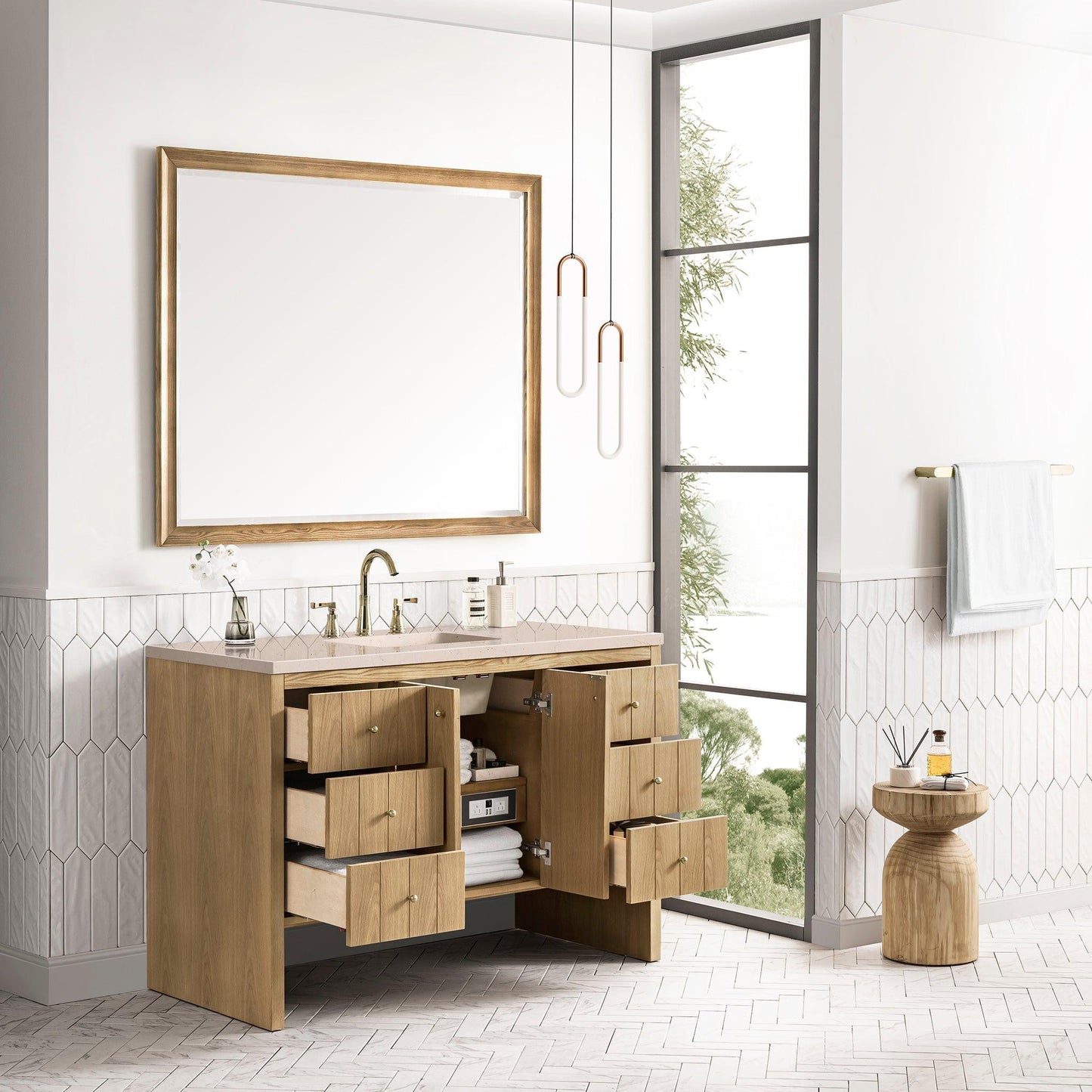 James Martin Vanities Hudson 48" Light Natural Oak Single Vanity With 3cm Eternal Marfil Top