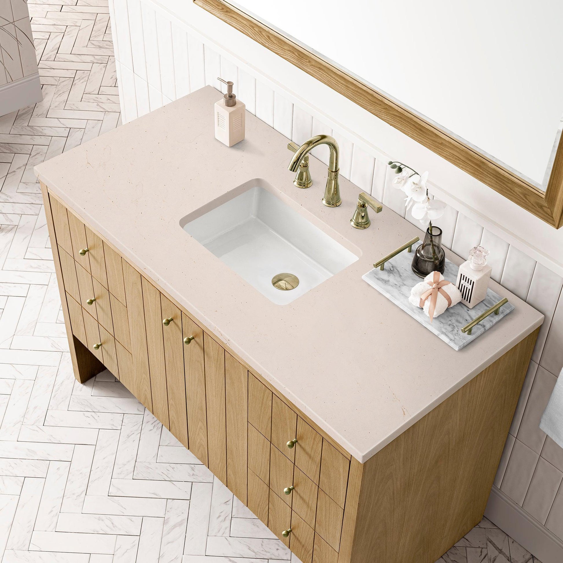 James Martin Vanities Hudson 48" Light Natural Oak Single Vanity With 3cm Eternal Marfil Top