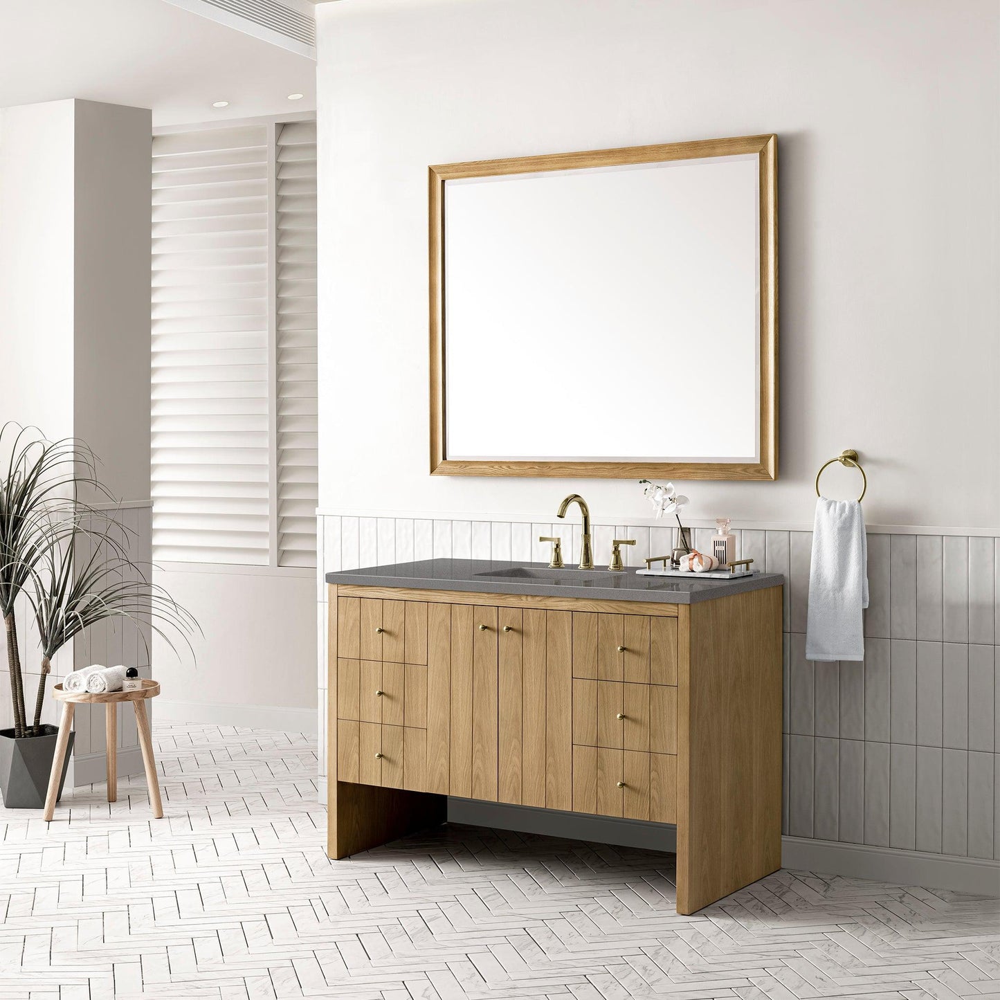 James Martin Vanities Hudson 48" Light Natural Oak Single Vanity With 3cm Grey Expo Top