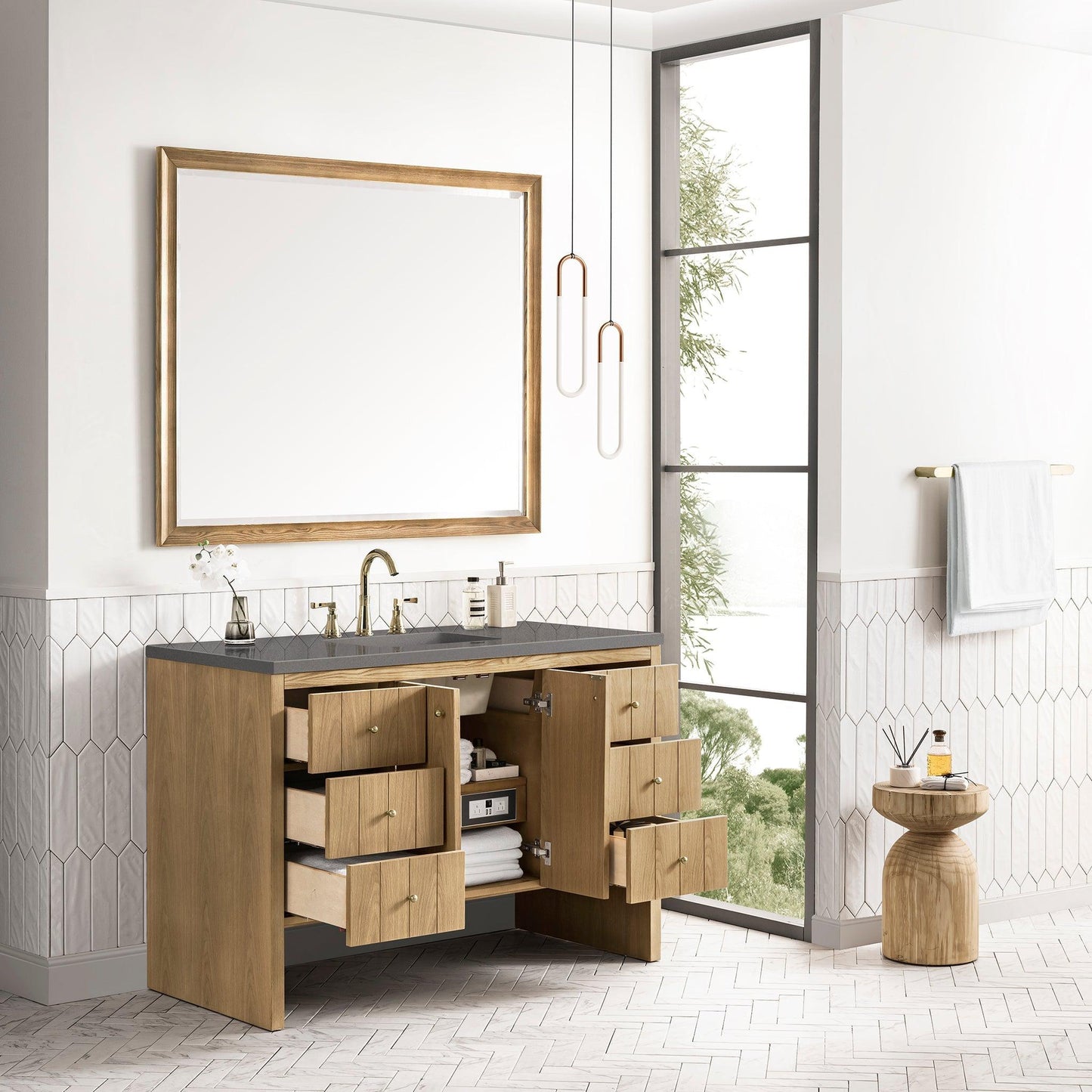 James Martin Vanities Hudson 48" Light Natural Oak Single Vanity With 3cm Grey Expo Top